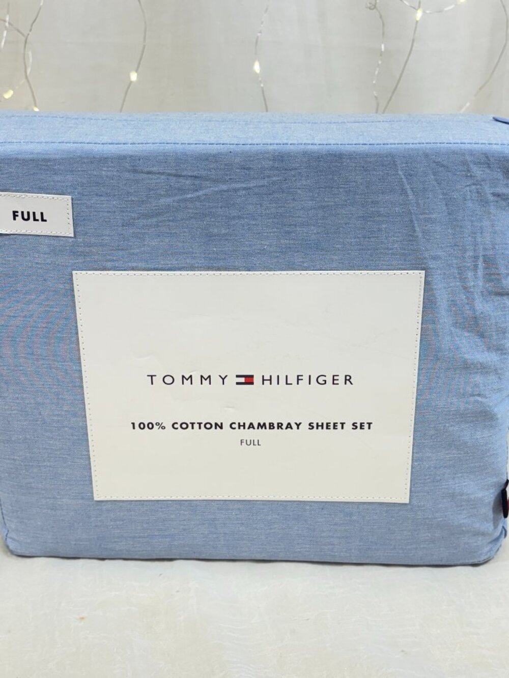 TOMMY HILFIGER 100% Cotton Percale Full sheet set Classic Texture Blue 4pc New